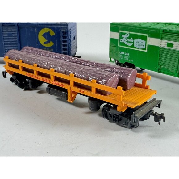 HO Scale Freight Train Cars Vintage Linde Boxcar & Ponderosa Lumber Flatcar - Picture 3 of 15